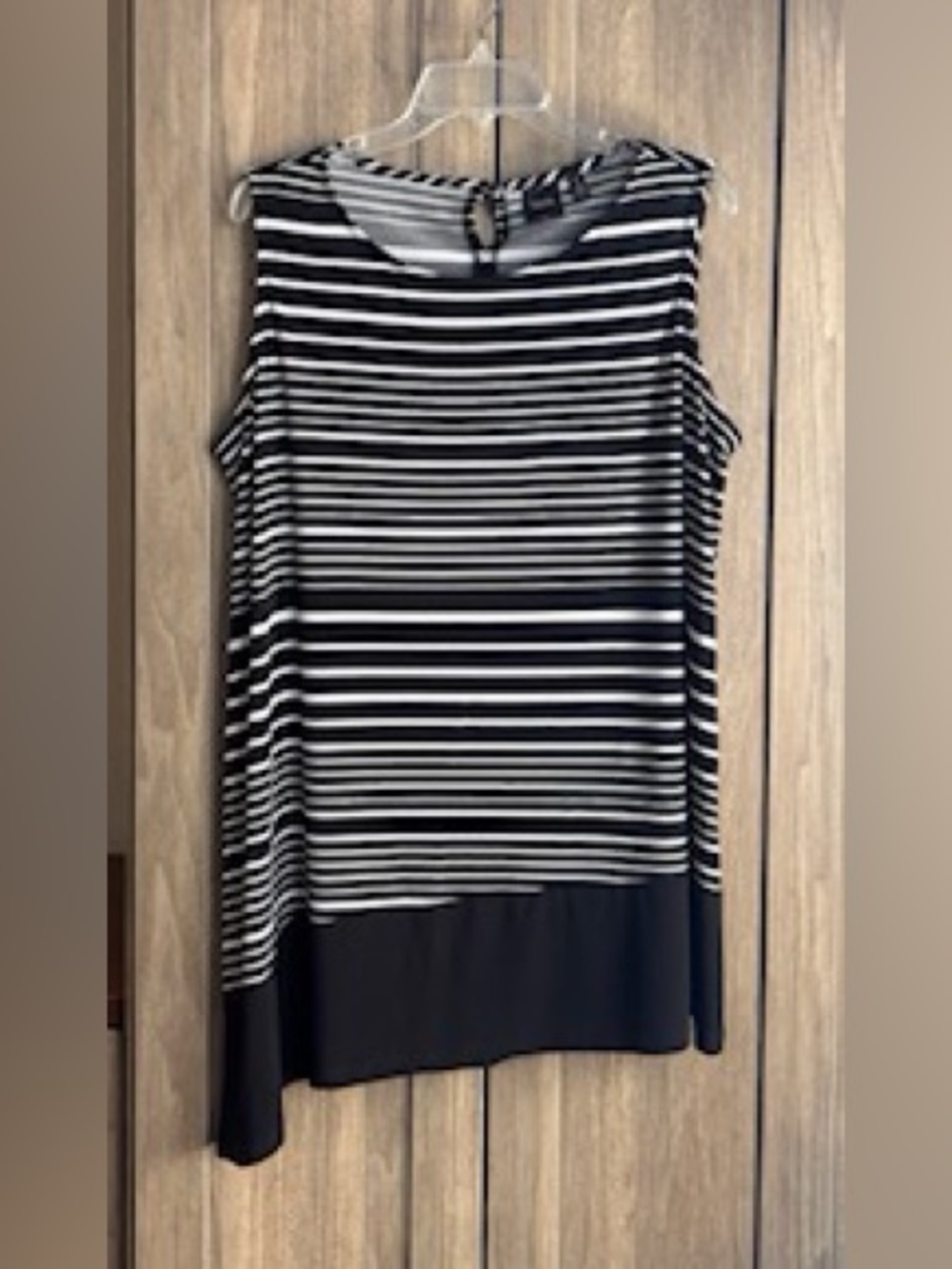 Rafaella Black Striped Asymmetrical Sleeveless Top | 1X